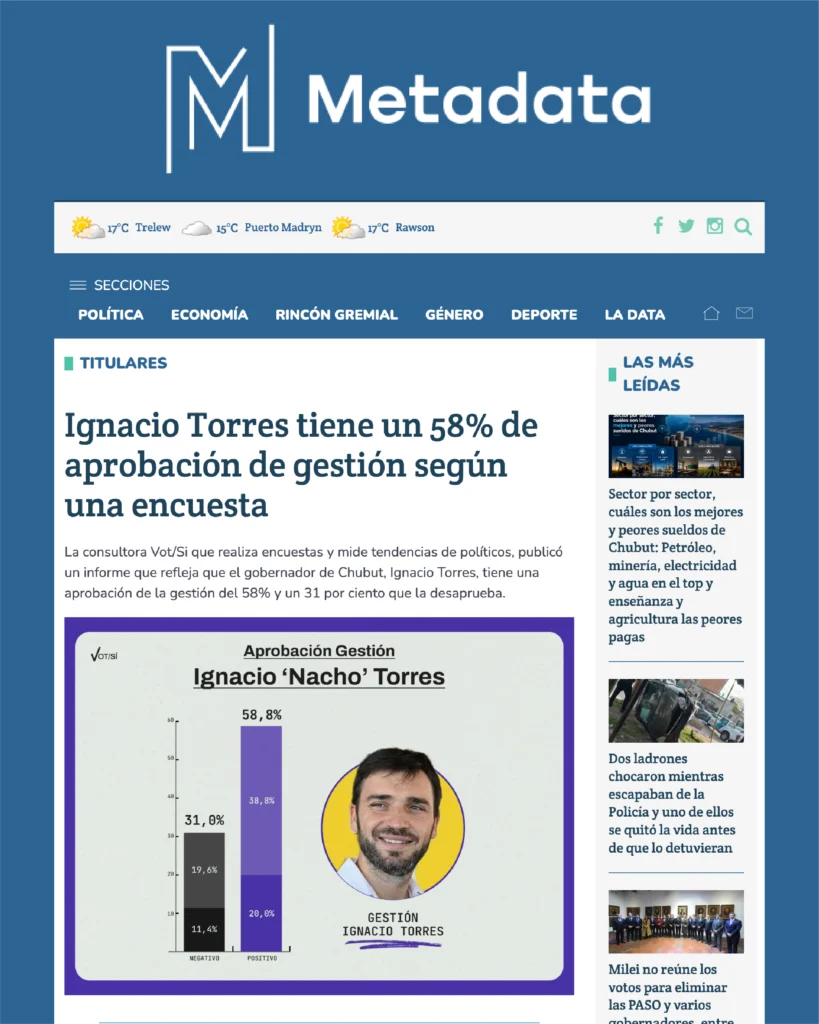 Mockup de la nota de Metadata Noticias